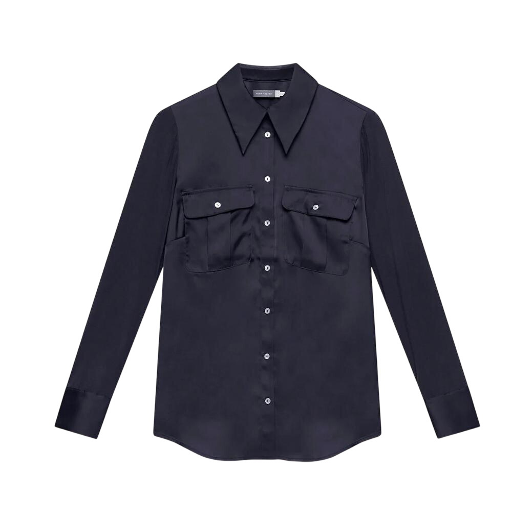 Mint Velvet Navy Satin Utility Shirt